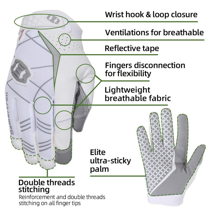 Seibertron Pro 3.0 Elite Ultra-Stick Sports Receiver Glove Football Gloves Youth and Adult (White, L) - Image 4